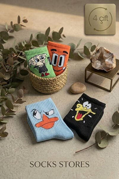 Esinti جوارب رجالية مأخذ جوارب طويلة منشفة نسائية جوارب منقوشة ملونة 4 قطع