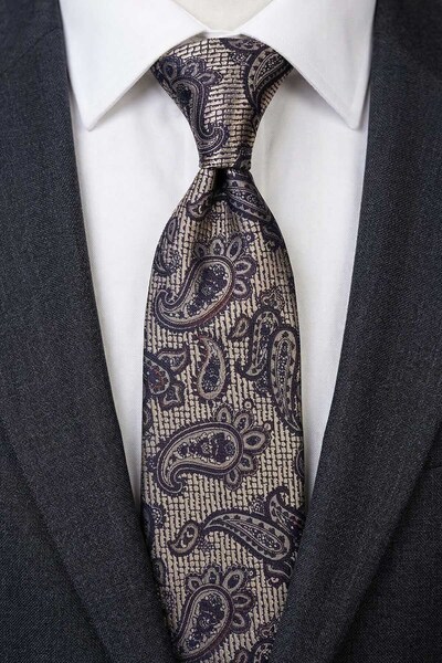 Kravatkolik Cravată clasică cu model șal bej - maro KK13301