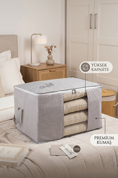 Textile sweet Pencereli Gri Çizgili Yastık Hurcu 60x43x35