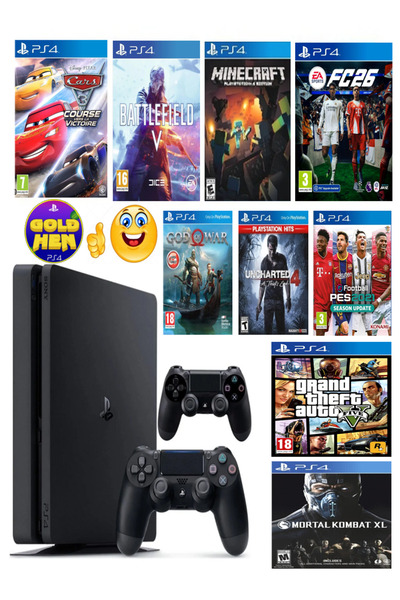 Sony Ps4 500 GB Slim Kasa 10 Oyunlu 2 Adet V2 Kol (12.02V - Yazılımsal Kırık)...