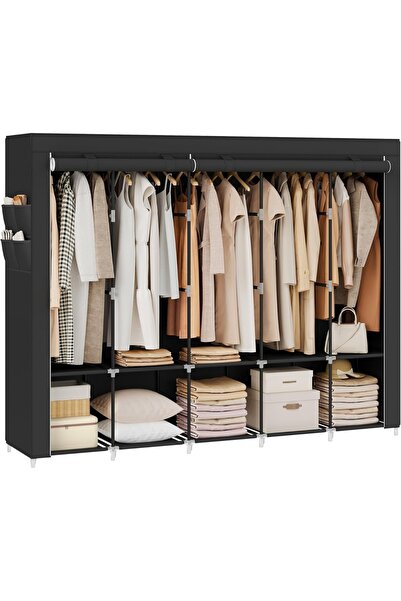 SONGMICS wardrobe, steel/plastic/textile, black, 211 x 45 x 167 cm