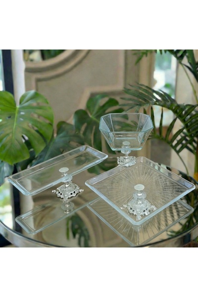 Elta Collection 3 Parça Gümüş Pasta Sunumluk Kurabiyelik Seti