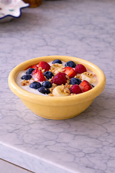 Beige & Stone Ceramic Donut Bowl Breakfast Dessert Salad Bowl Yellow