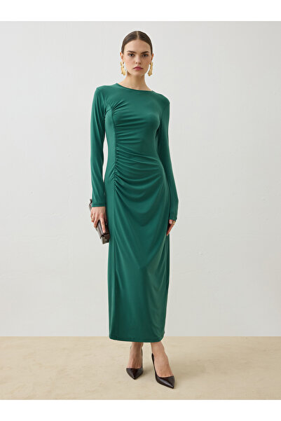 Refka Draped Long Dress - Emerald Green -