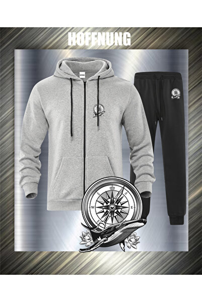 HOFFNUNG Σετ αθλητικής φόρμας με φερμουάρ ANCHOR AND COMPASS Unisex με κουκού...