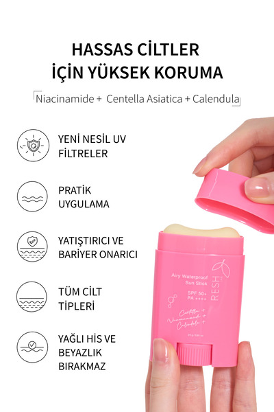 RESH LAB Airy Waterproof Sun Stick SPF50+ PA++++ - 23g - Suya Dayanıklı Güneş Koruyucu Stick
