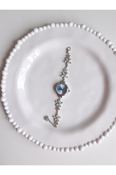 Reorah Collection Blue Flowers Saat-Mavi Çiçekli Zirkon Taşlı Saat