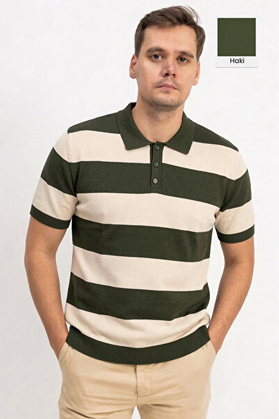 F&K Short Sleeve Polo Collar Men's Knitwear T-Shirt - Khaki