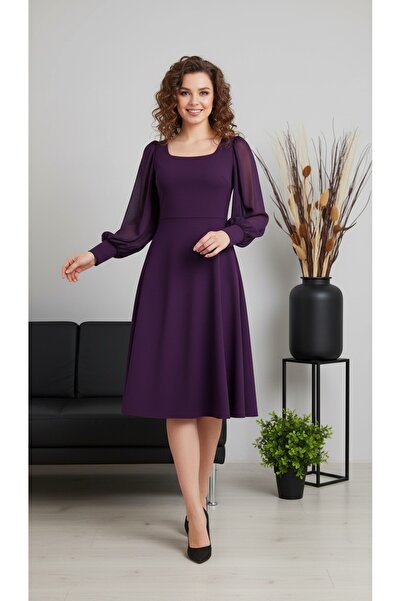 Rokka Moda Rochie midi cu gât rotund