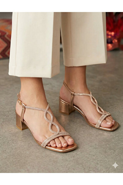 JENA Double-Band Ankle-To-Toe Infinity Model Gold Rose Short Heel Summer and ...