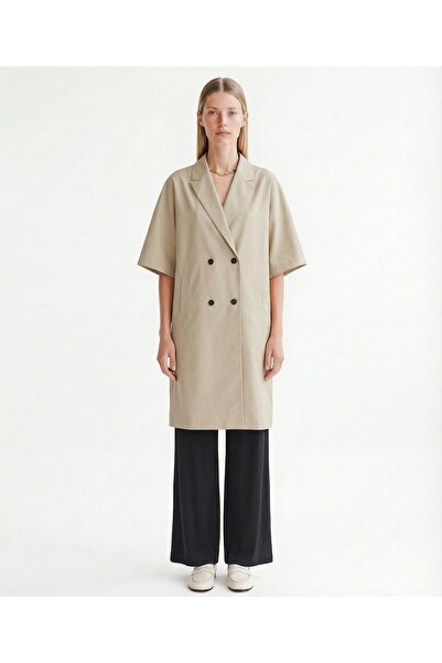 Yargıcı Geniş Ceket Yaka Kısa Kol Pardösü