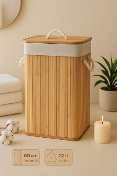 Serstil Bambu Dikdörtgen Çamaşır Sepeti Kapaklı – Dekoratif ve Modern Kirli S...