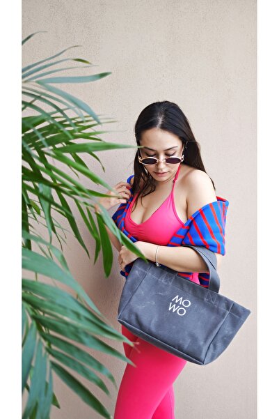 MOWO Mumlu Canvas Mini Tote Bag Kadın Çantası ANTHRACITE
