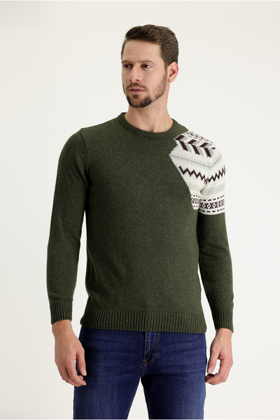 Kiğılı Crew Neck Slim Fit Patterned Wool Knit Sweater