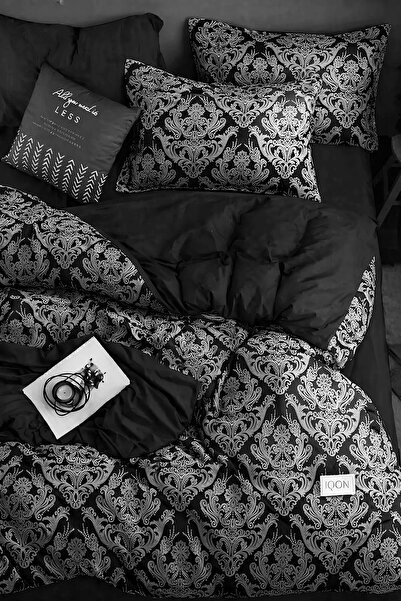 İQON Sada elastických prostěradel na přikrývku Double DAMASK Grey