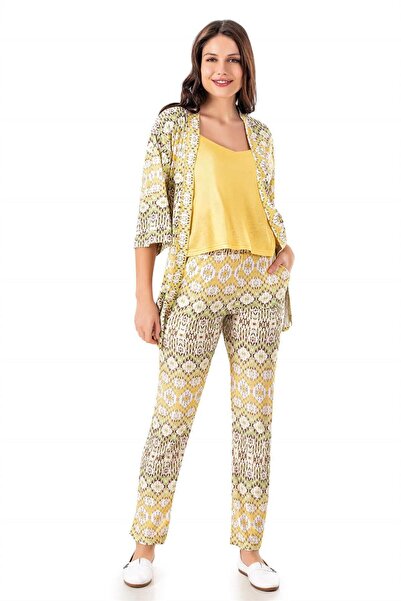 DOWRY Women's Summer Robe with Straps Pajama Modal Cotton 3-Piece Set Homewea...
