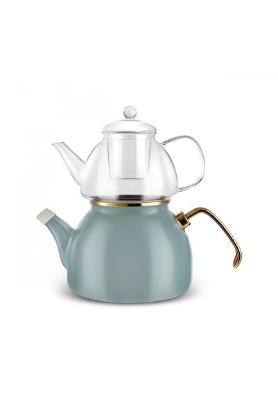 Karaca Aren Emaye Cam Delikli Midi Çaydanlık Takımı Yeşil