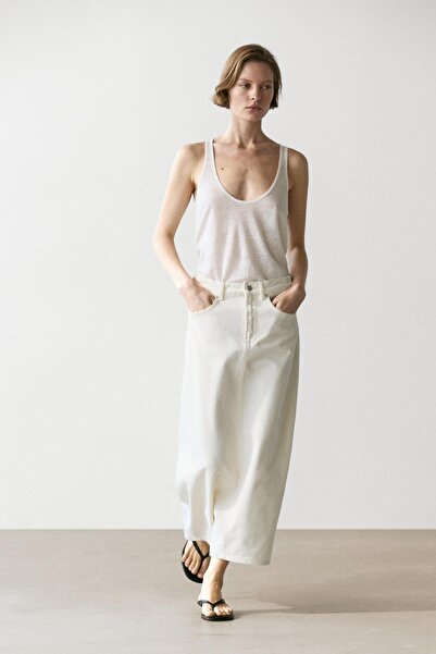 Massimo Dutti Straight-cut denim midi skirt