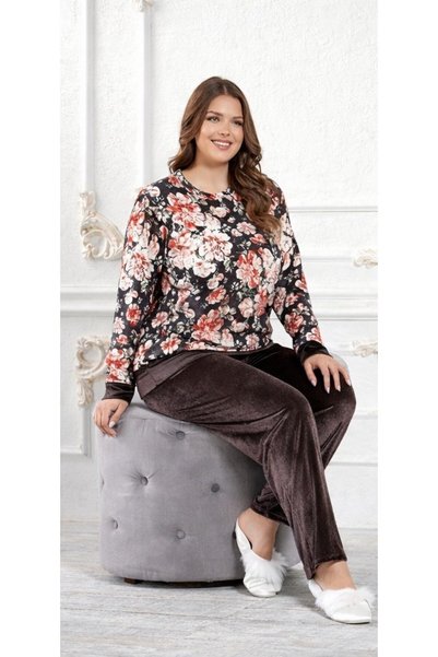 FLZ Plus Size Oversized Velvet Long Sleeve Pajama Set B89-68