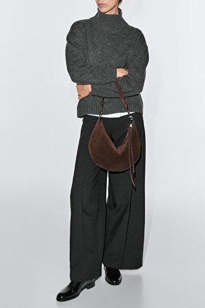 Massimo Dutti Half-moon split leather bag