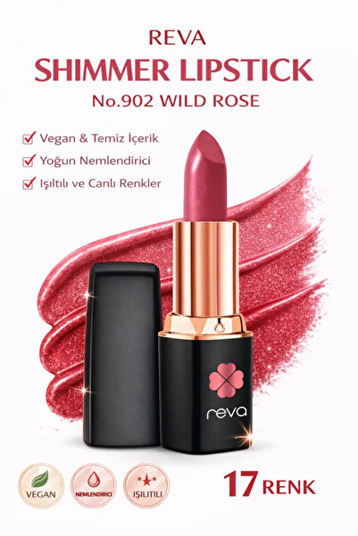 REVA Shimmer Lipstick Wild Rose - Işıltı Ruj - 4 gr - No: 902 - Vegan & Temiz...