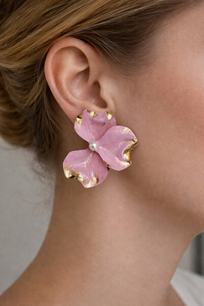 Modex Pearl Detail Powder Pink Light Flower Earrings (5cm)