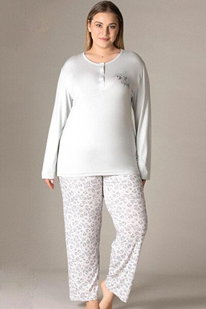 FLZ Büyük Beden Pamuklu Pijama Takımı Kadın – Battal Rahat Ev Giyimi B89-77