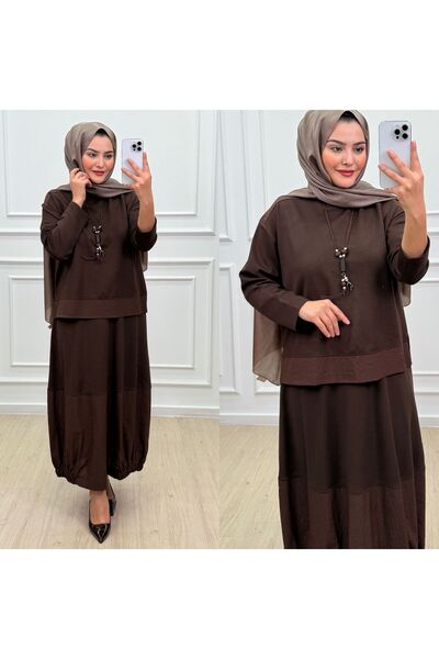 QUAWEAR Crew Neck Tunic with Slit Sides and Two Sides with Skirt B Ruched Kni...