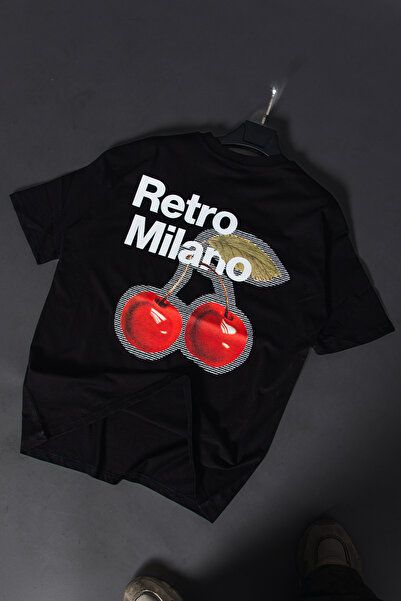 Sekizbiraltı Ρετρό Μιλάνο με τύπωμα oversized Ουνισέξ Μαύρο Μπλουζάκι