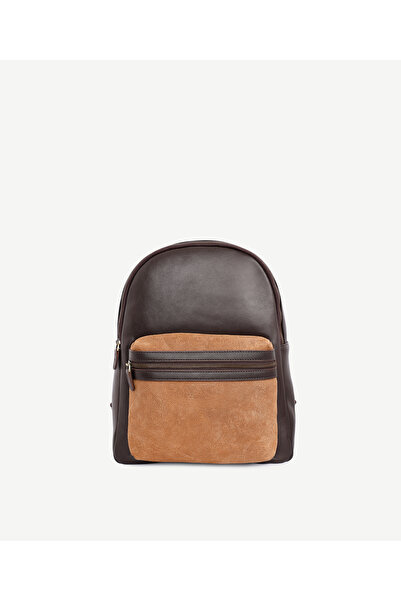 Yargıcı Leather Backpack with Shawl Print Pocket Detail