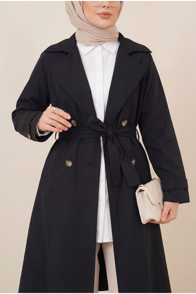 HİJABAYA Μπολερό Λεπτομερής Ζωγραφισμένη Καμπαρντίνα με Ζώνη