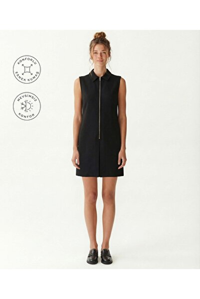 Yargıcı Düz Gömlek Yaka Kolsuz Elbise