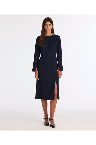 Yargıcı Düz Bisiklet Yaka Uzun Kol Elbise