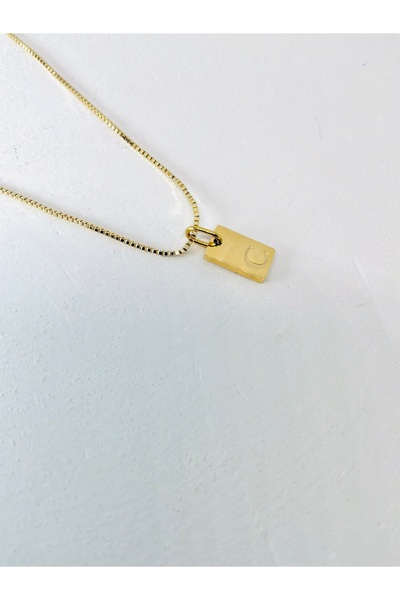 Lumel Takı Çelik Plaka C Harf Kolye 45 cm Gold Renk Zincir - Kararma Yapmaz