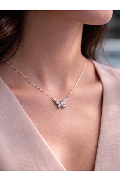 Brezza Lusso Jewelry 925 Ayar Zarif Model Minimal Kelebek Gümüş Kadın Kolye