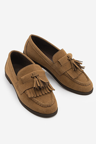 Marjin Γυναικεία Loafer Παπούτσια Casual με φούντες Petlin Tan Suede