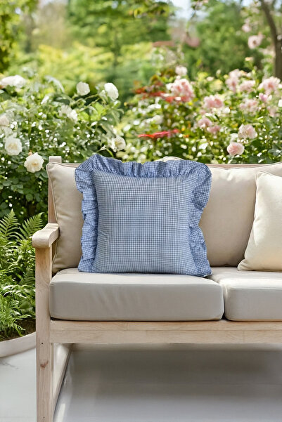 ASDİVA ميلما 100% قطن بلو بوتي بنقش مربعات ديكور مكشكش غطاء وسادة 45x45- ديكو...