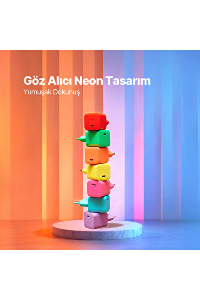 Ttec SmartCharger GAN 45W AVS PD Seyahat Hızlı Şarj Aleti + USB-C - USB-C 3A Kablo Neon