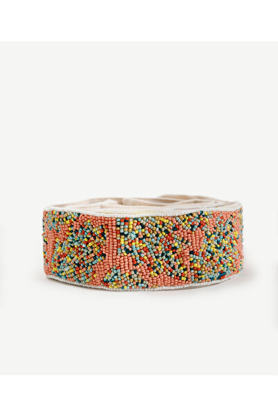 Yargıcı Çok Renkli Boncuk Işleme Keten Bel Kemeri