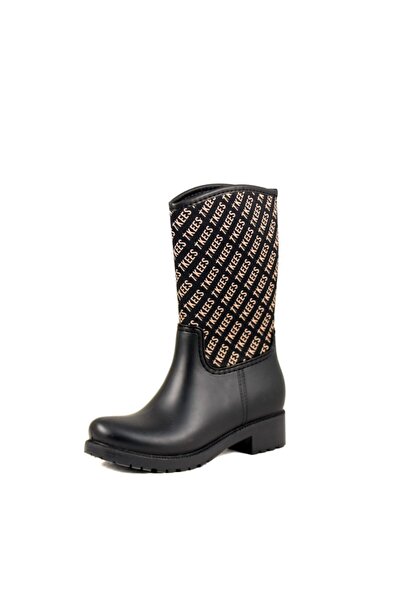 Tkees Дамски черни стилни водоустойчиви дъждовни ботуши