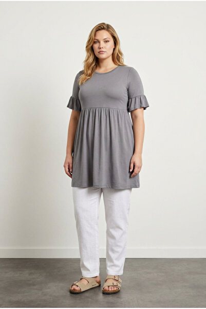 Stil Diva Tricou tunică plisată cu mâneci de mărime mare și talie elastică T43