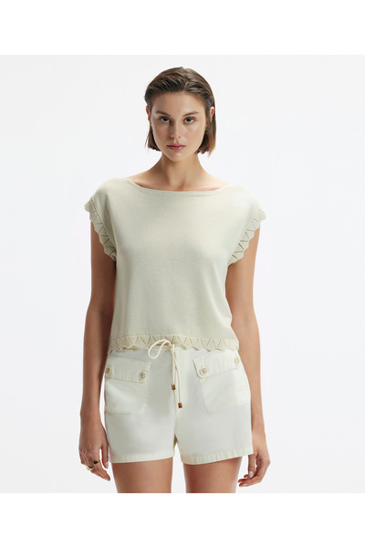 Yargıcı Cep Detaylı Denim Bermuda