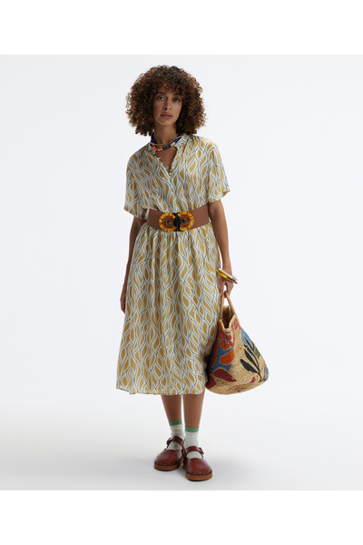 Yargıcı Kısa Kollu Düğmeli Midi Boy Elbise