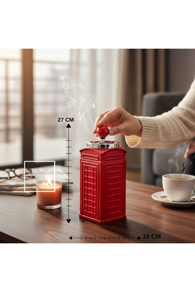 77 Redmoke Kırmızı İngiliz Telefon Kulübesi Tasarımlı Küllük Basmalı Kültabla...