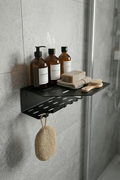 wiesmann Metal Siyah Yapışkanlı Banyo Rafı Şampuanluk Lif Askısı Banyo Lavabo Düzenleyici Organizer 020