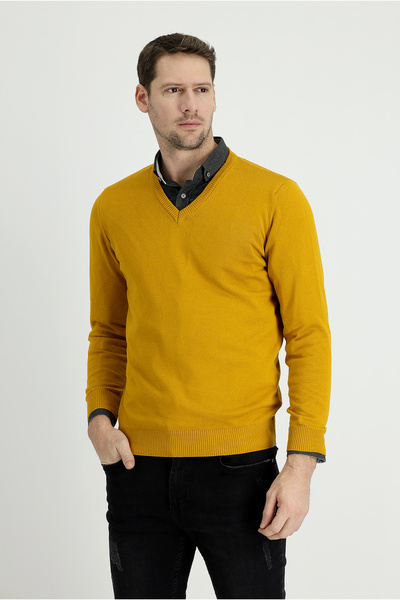 Kiğılı Pulover din bumbac cu decolteu în V
