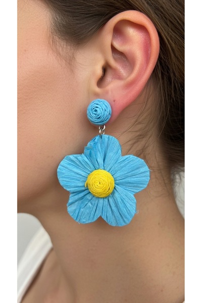 Modex Raffia Bohemian Style Dangle Flower Earrings (7cm)