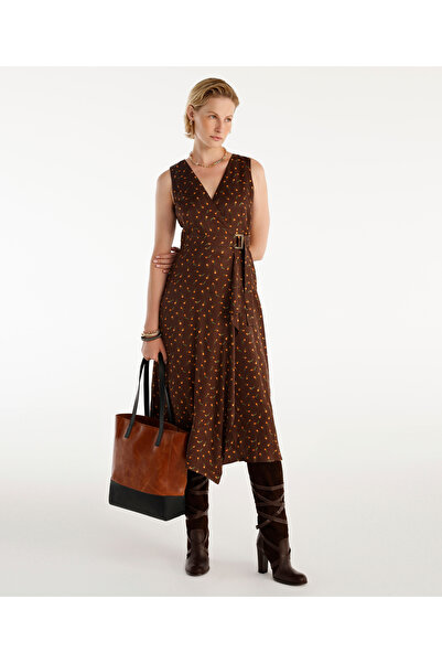 Yargıcı Kemer Detaylı Kolsuz Kruvaze  Midi Boy Elbise