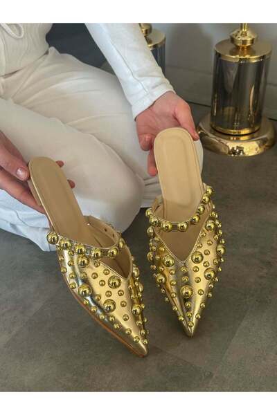 ERVANIN BUTİĞİ Gold (Maria) Gold Droplu Kadın Terlik