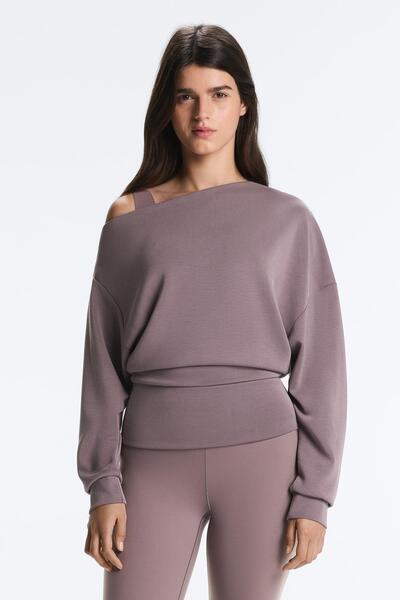 Oysho Asimetrik yakalı ve beli oturan yumuşak dokulu modal sweatshirt